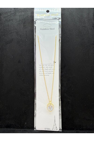 yücel bijuteri Steel Necklace with White Stone Heart Model