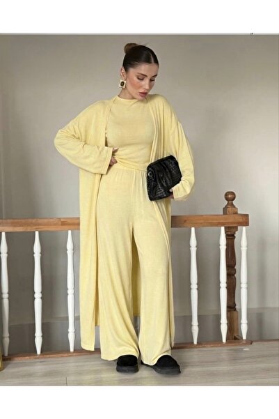YK FASHION Üçlü Salaş Açık Sarı Takım