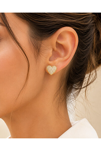 Kumru Studio Gold Stone Detailed Heart Earrings