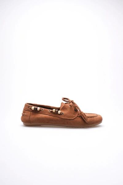 Leyan Butik Women's Tan Beaded Daily Suede Shoes Tr27Ms07C