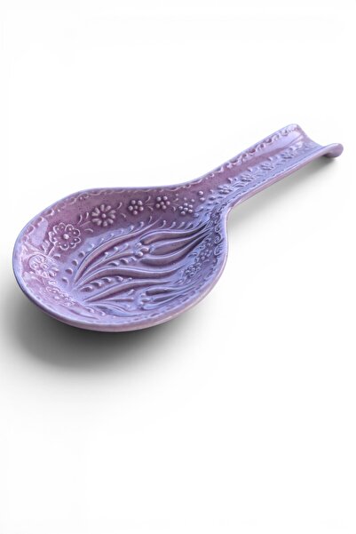 Zeem Handmade Ceramic El Yapımı Lila Seramik Kaşıklık, Çiçek Desenli Kepçelik...
