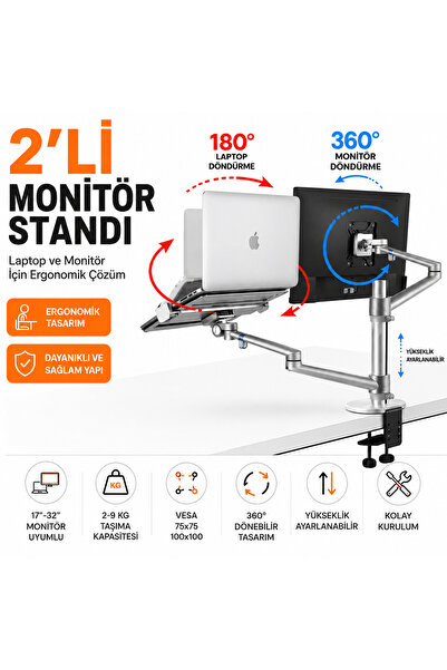 Moxti 2-Pack Full Motion Steel Desk Mount Adjustable Stand with 17 Inch - 32 ...