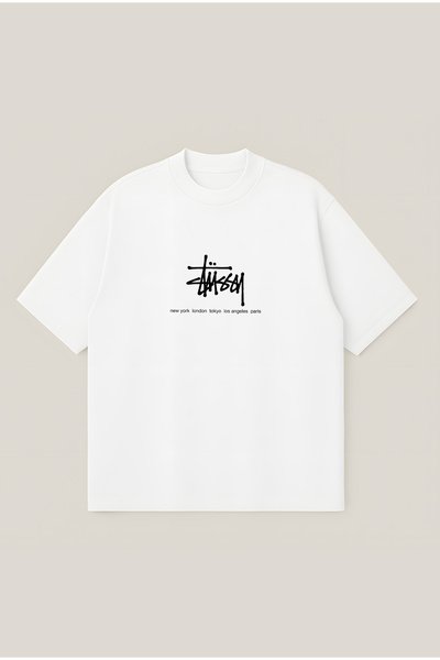 Moon Dancer Stussy Neywork Printed Oversize Boxy Cut Unisex 100% Cotton Print...