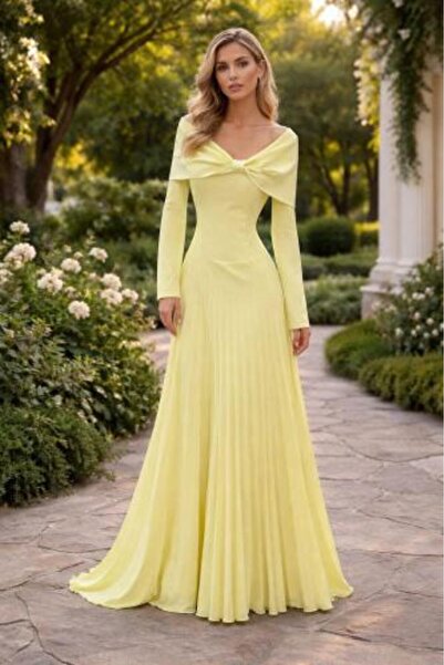 ALTOBAD Soft Lemon Evening Dress with Police Skirt