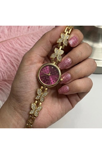 Heda Jewelry Butterfly Paradise Saat - Bordo Kelebekli Kadın Saat