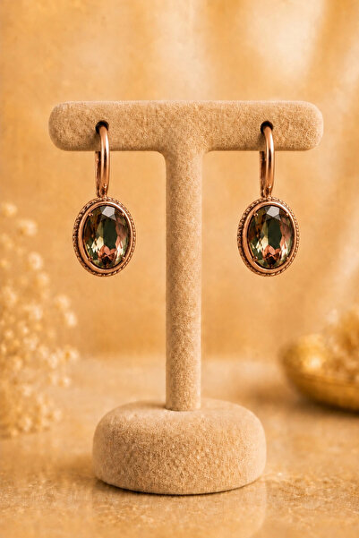 OSMANLI GÜMÜŞ Women's Earrings Copper Zultanite Natural Stone Oval Model Wome...