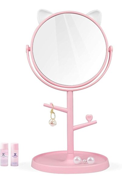 Arabest Cat Ear Standing Makeup Mirror, 360° Swivel Round Cosmetic Mirror, Pl...