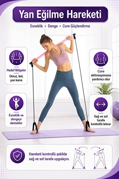 Telvesse Lastikli Pilates Squat Jimnastik Egzersiz Barı Direnç Bandı Studio Pilates Çubuğu Aleti Y109