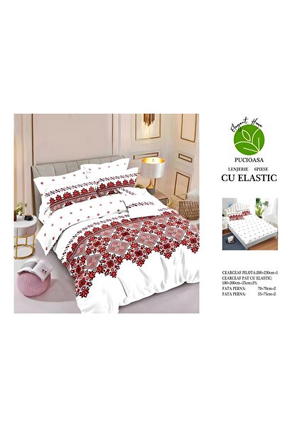 naniland.ro Lenjerie de Pat Bumbac Satinat 2 Persoane 6 Piese cu Elastic 180x...