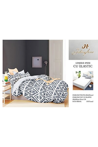 naniland.ro Lenjerie de Pat Bumbac Satinat 2 Persoane 4 Piese cu Elastic 180x...