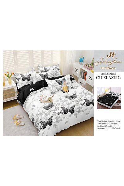 naniland.ro Lenjerie de Pat Bumbac Satinat 2 Persoane 4 Piese cu Elastic 180x...