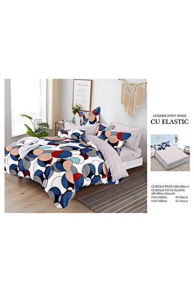 naniland.ro Lenjerie de Pat Bumbac Satinat 2 Persoane 6 Piese cu Elastic 180x...