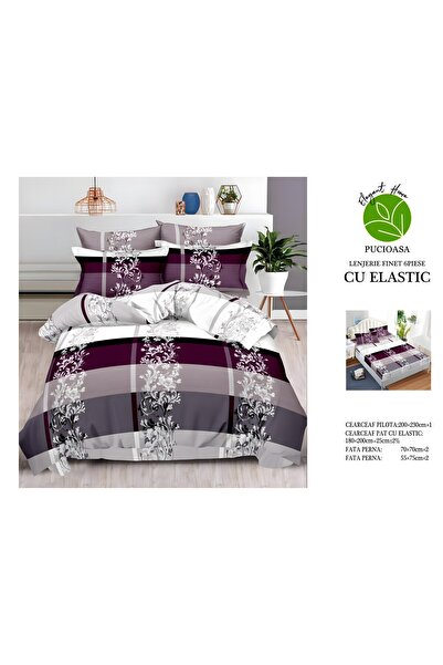 naniland.ro Lenjerie de Pat Bumbac Satinat 2 Persoane 6 Piese cu Elastic 180x...