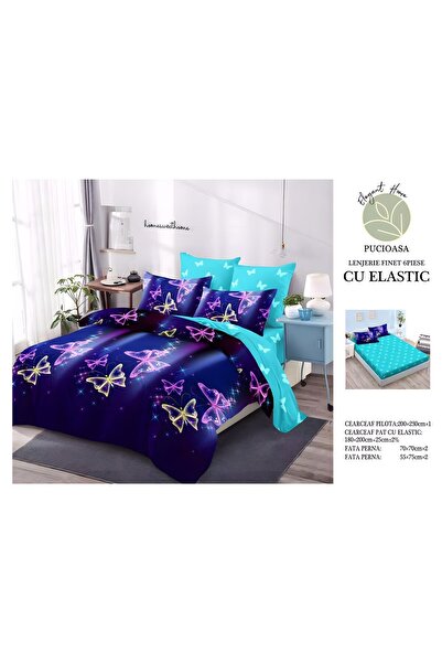 naniland.ro Lenjerie de Pat Bumbac Satinat 2 Persoane 6 Piese cu Elastic 180x...