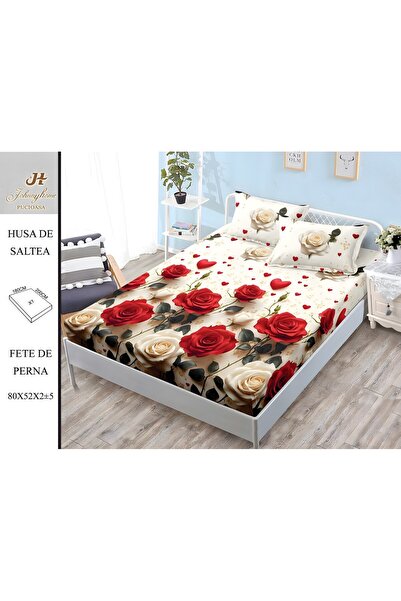 naniland.ro Satin Cotton Bed Cover 2 Persons 3 Pieces with Stretchy 180x200 c...
