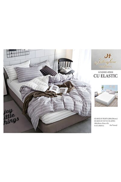 naniland.ro Lenjerie de Pat Bumbac Satinat 2 Persoane 4 Piese cu Elastic 180x...