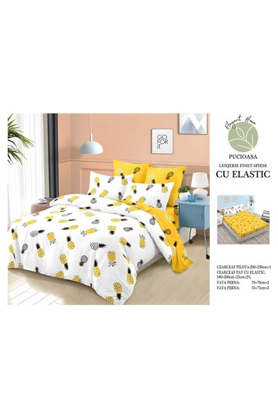 naniland.ro Lenjerie de Pat Bumbac Satinat 2 Persoane 6 Piese cu Elastic 180x...