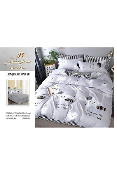 naniland.ro Lenjerie de Pat Bumbac Satinat 2 Persoane 4 Piese cu Elastic 180x...