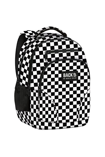 Derform Anatomical school backpack, BackUp, black and white Chessboard pattern