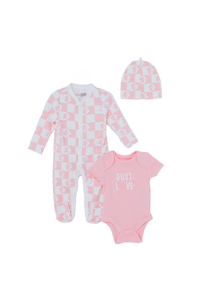 ebebek Hello Baby HelloBaby Kız Bebek Tulum-Body-Şapka Hayvan Baskılı Çıtçıtl...