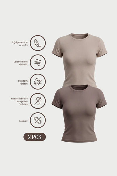 AUW Γυναικείο T-Shirt με λαιμόκοψη ποδηλάτου, από βαμβάκι Modal, σετ 2 τεμαχί...