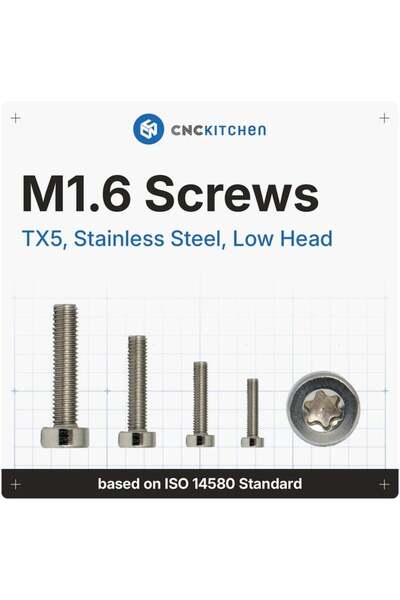 CNC Kitchen Surub M1.6x8 mm, TX5, otel inoxidabil AISI 304, cap redus - 25 bu...