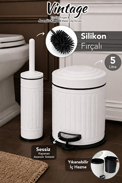 Meleni Home Vintage Bathroom Set - Metal Trash Can with Washable Inner Contai...
