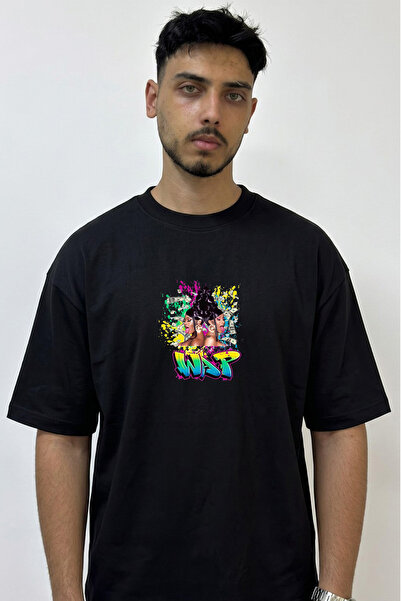 Anetos Wap Design Printed Oversize Black T-Shirt