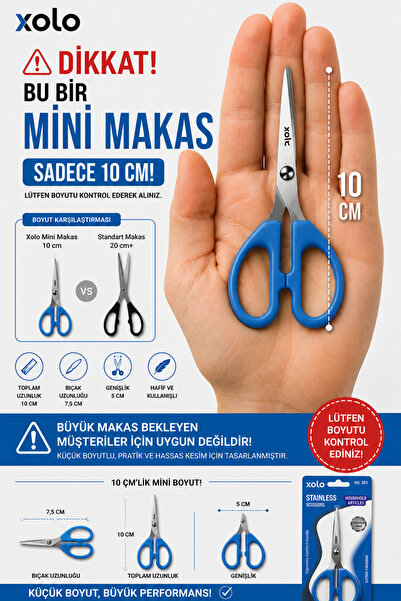 xolo Ofis Makası Mavi Paslanmaz Çelik Ergonomik Saplı Keskin Kağıt Makası Sar...