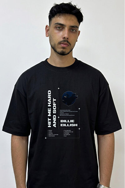 Anetos Billie Eilish_123 Design Printed Oversize Black T-Shirt