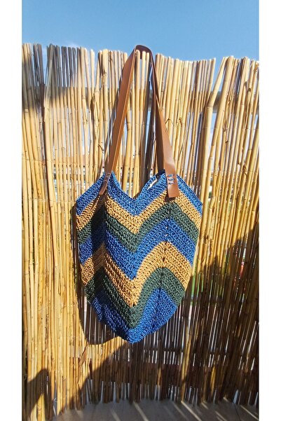 İlmek anne butik Lale Model Kağıt İp Hasır El Örgüsü Omuz Çanta Örgü Çanta As...