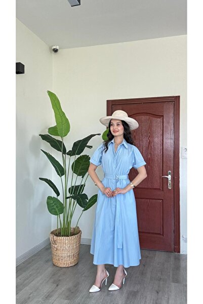 modadagiyim Short Sleeve Buttoned Belted Maxi Length Shirt Collar Very Stylis...