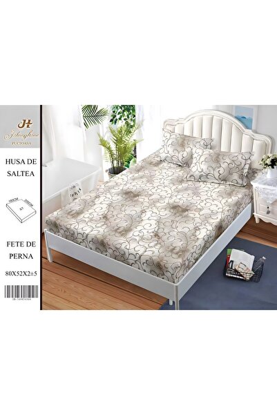 naniland.ro Satin Cotton Bed Cover 2 Persons 3 Pieces with Stretchy 180x200 c...
