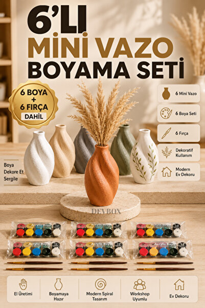 devhome 6'lı Kendin Boya Dekoratif Mini Vazo Seti | Boya ve Fırça Dahil | El ...