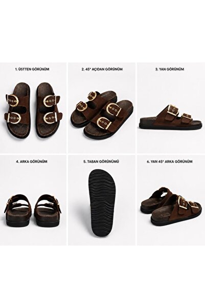 redtan Women's Brown Double Buckle Slippers Orthopedic Cork Sole Comfortable ...