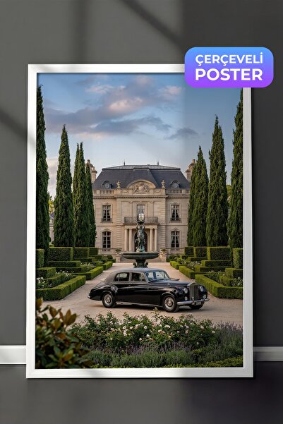 Postifull Poster clasic cu mașini și castele, poster cu ramă albă, seria Old ...