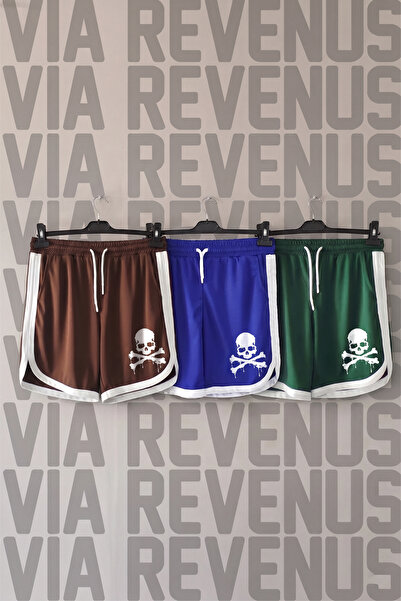 Vordevia Αθλητικά σορτς Unisex Retro Varsity με στάμπα κρανίου για καθημερινή...