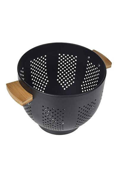 Z Store Черен метален гевгир с бамбукови дръжки - 22x18см