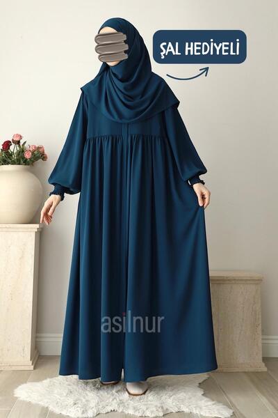 ASİLNUR Şevval Ferace Shawl Gift Set Petrol Blue