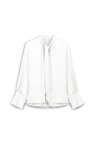 praye Satin Blouse with Scarf Ecru