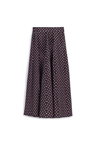 praye Frequent Polka Dot Flared Skirt Burgundy