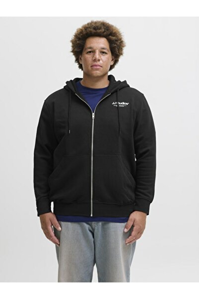 Jack & Jones Plus سترة رياضية سوداء للرجال من Jjesoho Sweat Zip Hood Noos Pls...