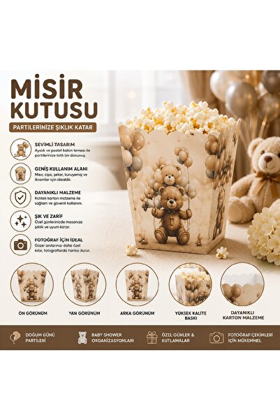 Bkmc Teddy Bear Themed Corn Box 8 Pieces |   Teddy Bear Popcorn Box |   Birth...