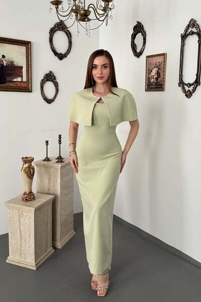 Elbee Fashion Woman Πράσινο φόρεμα στράπλες με κάπα