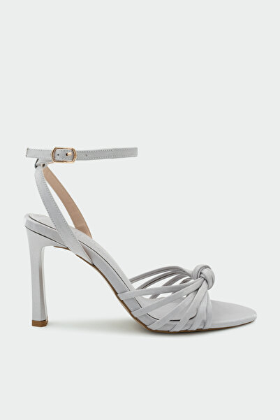 LAMİNTA Waster Knot Detailed Women's Silver Heeled Shoes