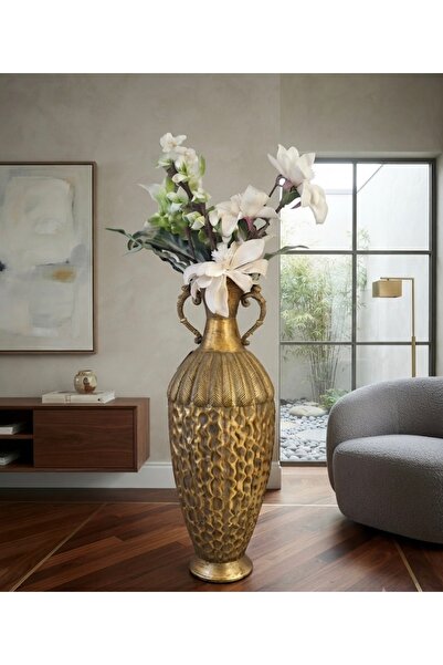 BİEV Dekoratif Modern Eskitme Gold Vazo Metal