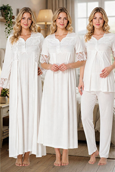 Lohussa New Season Ecru Summer Buttoned Design Lace Detailed 100% Cotton Mate...