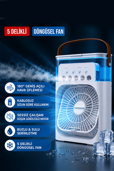 Happy Owl Masaüstü Mini Klima Fanı Buzlu Sulu Soğutucu Vantilatör 600 ML Su Hazneli 5 Nozullu Sessiz USB Şarjlı Taşınabilir Hava Soğutucu
