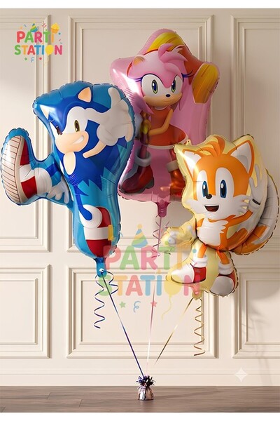 Parti Station Sonic Hedgehog Balloons Sonic Amy Tails 3-Piece Foil Balloon Set