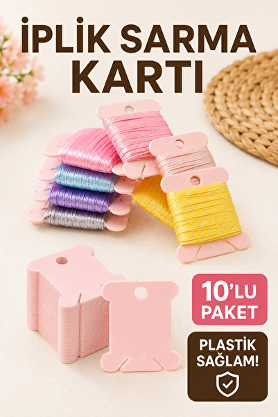 LİVA CRAFT Art & Craft İplik Sarma Kartı | Sağlam Plastik 10 Adet Pembe Kart